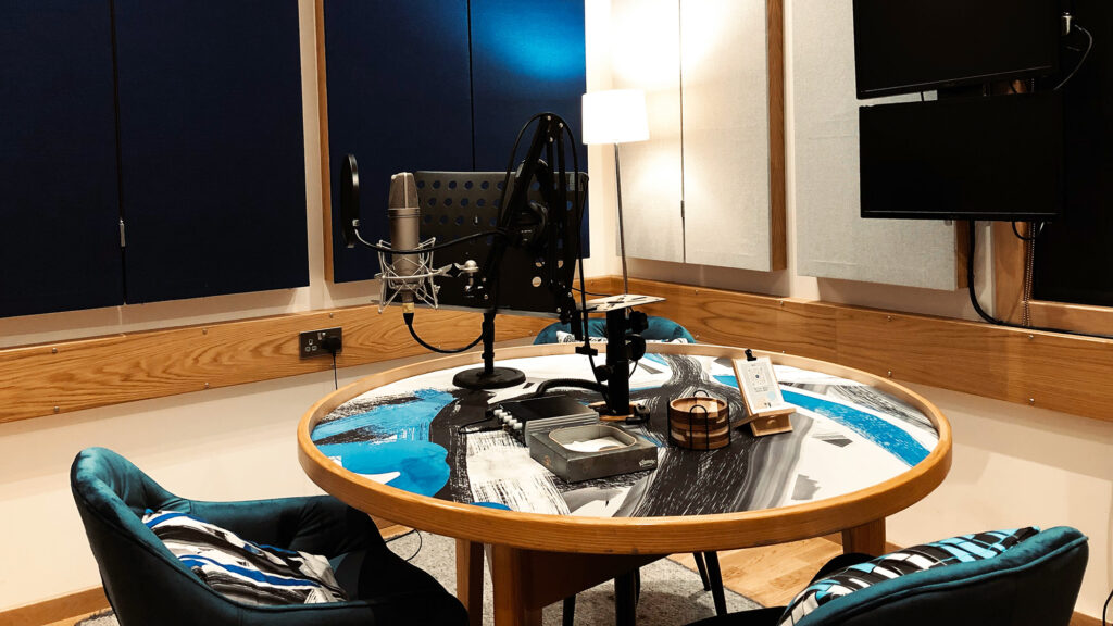 Live room set up for a voiceover recording session